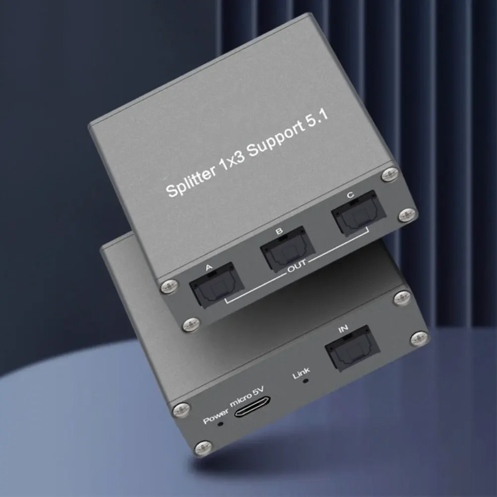 For Gaming For Home Theater Grey SPDIF 1x3 Audio Splitter Optical Audio LPCM 2.0 Support 40m 130ft Transmission