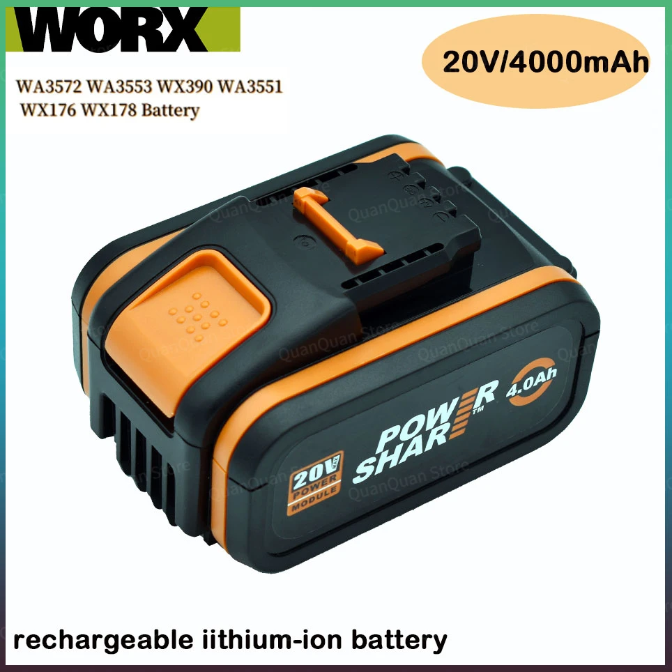 

Worx 20V 4.0Ah Lithium battery Rechargeable WA3553 WA3551 WA3553.1 WA3570 for All WORX Electric and Garden Tools