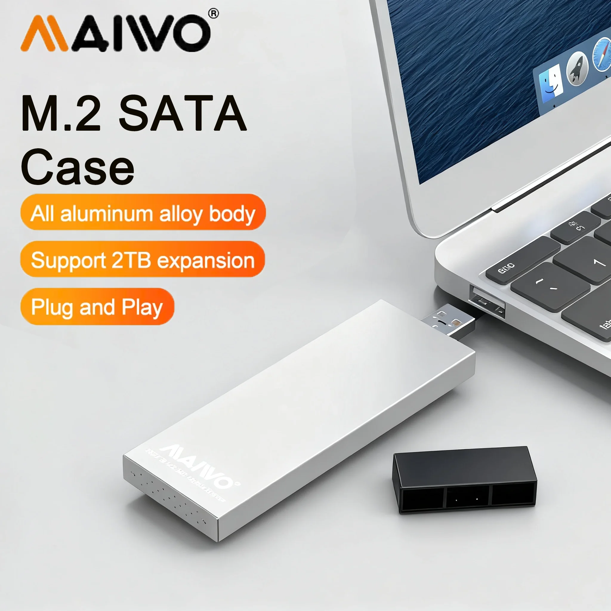 กล่องใส่ฮาร์ดดิสก์ MAIWO M.2 SATA SSD แบบพกพา USB 3.0 to SATA  วัสดุอะลูมิเนียมทั้งหมด สำหรับแล็ปท็อปและพีซี ﻿
