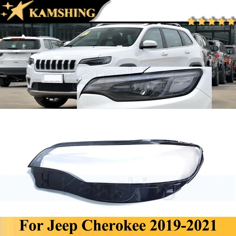 Kamshing For Jeep Cherokee 2019-2021 Front Bumper Headlight Cover Shell Car Lampshade Head Lamp Glass Case Head Light Lens Caps