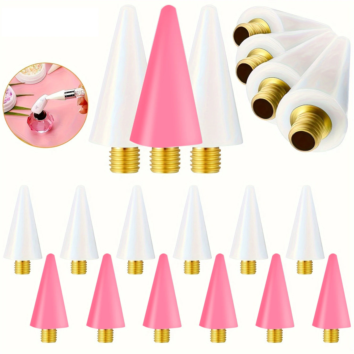 1/5 pezzi punteggiatura per unghie sostituzione testa di cera bianco rosa strass penna forniture per manicure penna manicure arte strumenti per trapano a punti