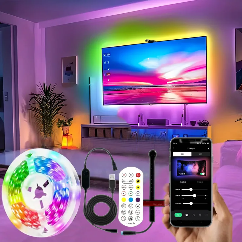 RGBIC LED Light Strip Camera TV Screen Synchronization Bluetooth APP Music Sync Game Bedroom TV Background Ambient Light