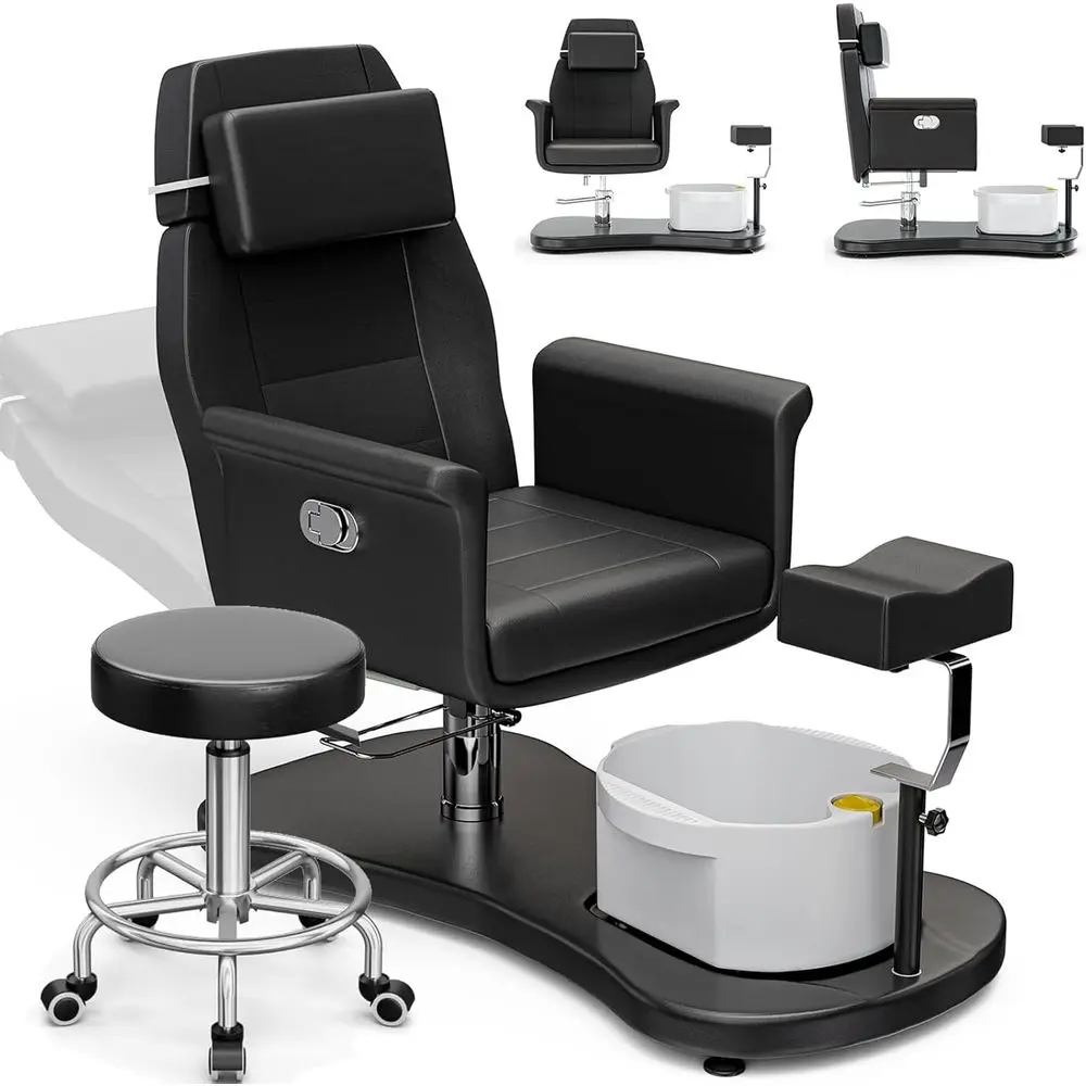 

Portable 360 Swivel Reclining Pedicure Chair with Stool, Massage Basin, Ideal for Nail Technicians, Black