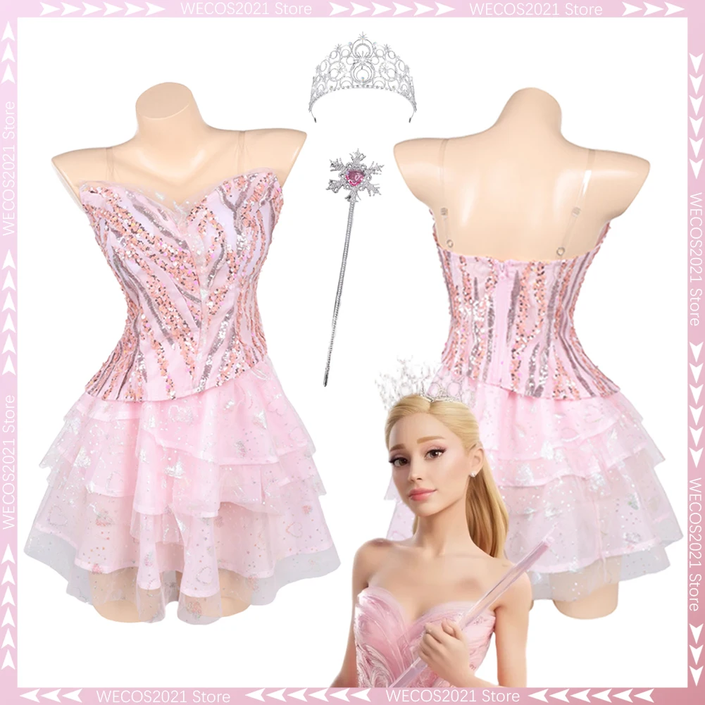 

Disguise Wicked 2 Glinda Cosplay Crown Pink Dress 2025 Movie Costume Halloween Women Role Play Fancy Dress Up Party Clothes