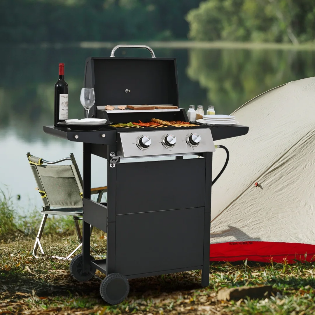 

26,000 BTU 3 Burner Propane Gas Grill - Stainless Steel BBQ with Shelves, Wheels & Bottle Opener (Patio Ready)