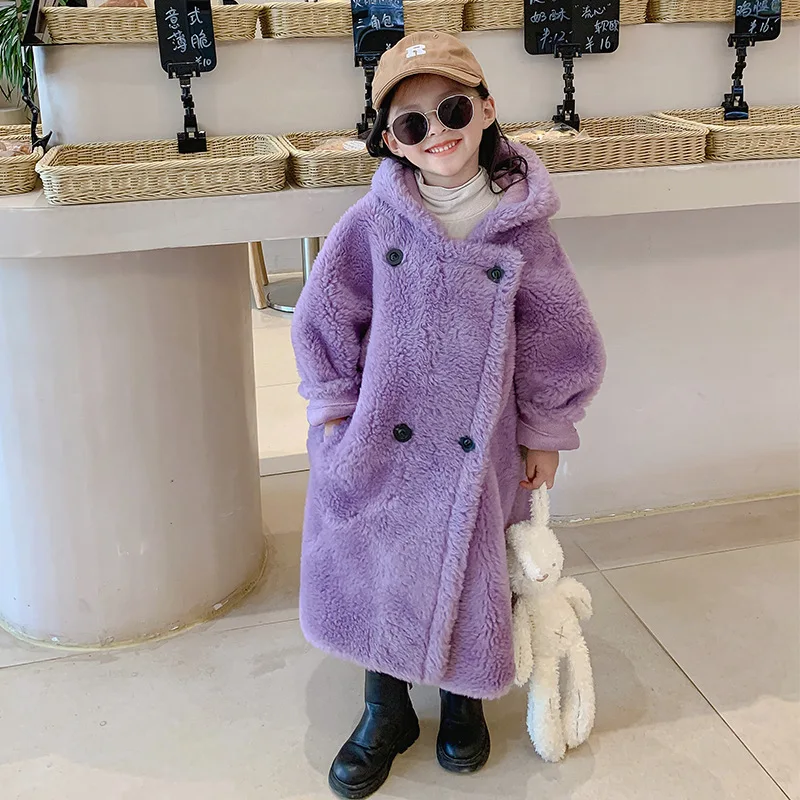 Winter Jacket Kids Girl Boys Parkas Long Lamb Wool Coat For Girls Children Faux Fur Coats Warm Thick Baby Kids Jacket Overcoat