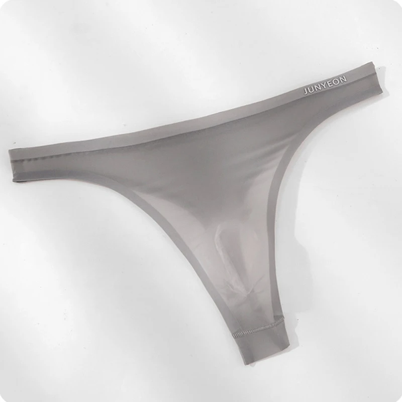 Seamless Men G-string And Thong Underwear Sexy Ice Silk Ultra-thin Panties Breathable 3D Pouch Design T-Back Underpants Tanga view 3