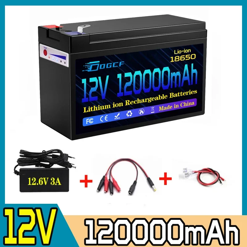 

New 18650 12V 120Ah Lithium Battery Pack,Built-in 30A BMS,For Solar Energy Electric Vehicle Li-ion Battery+12.6V Charger