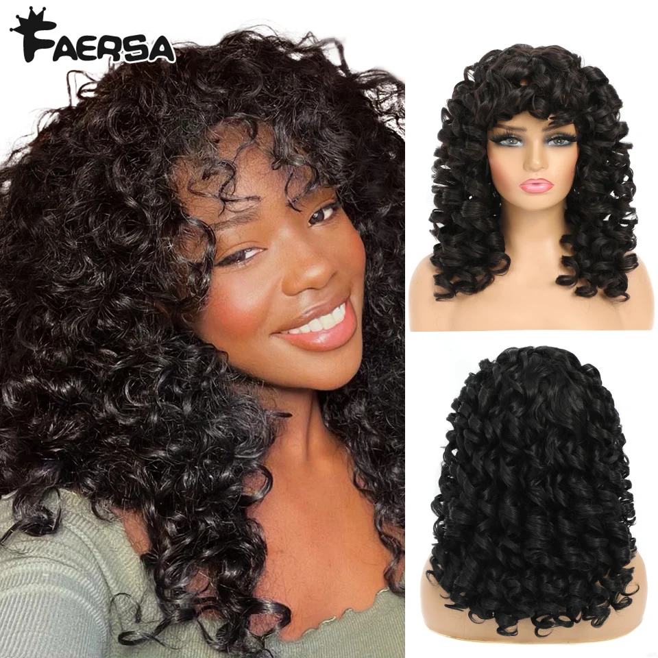 Long Curly Wig with Bangs Big Curly Synthetic Hair Cosplay Wigs for Women Blonde Black Ginger African American Afro Wig