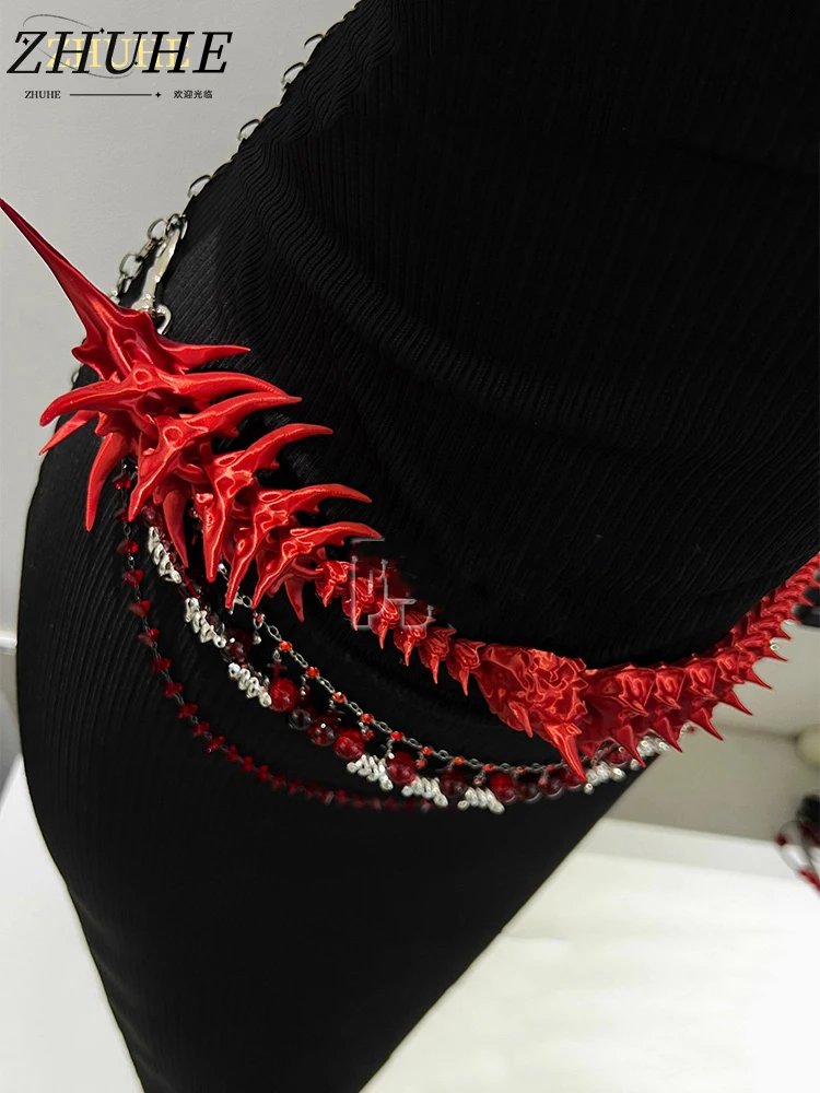 

ZHUHE Red Beaded Wzist Chain, Body Chain, Light Luxury And Sexy Belt, Accessory Pants Chain, Dark Female