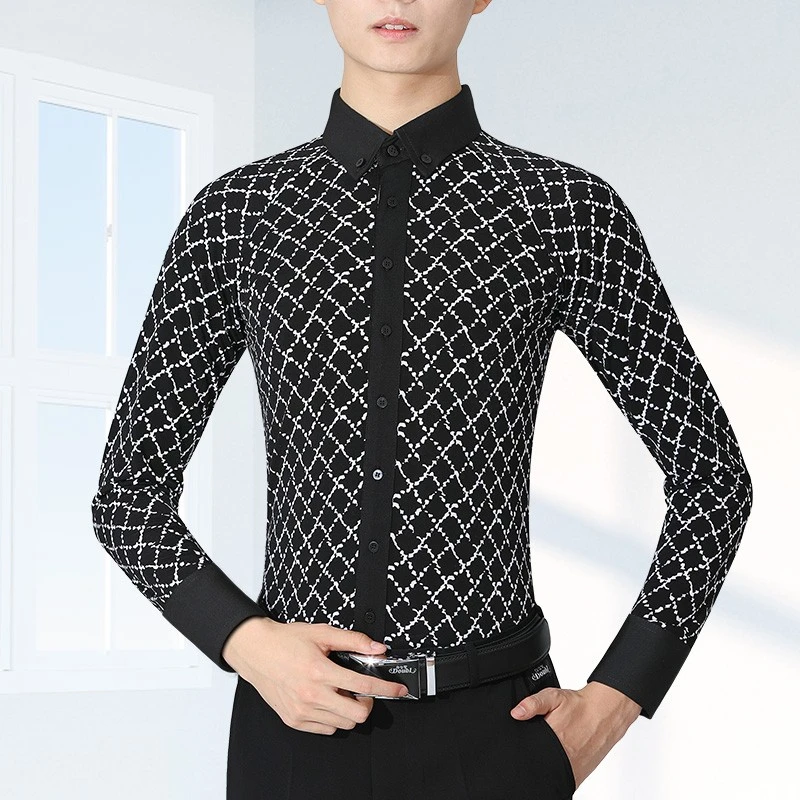 2024 Man Latin Dance Shirts Wals Ballroom Dans Kleding Prestaties Latin Man Shirts Top
