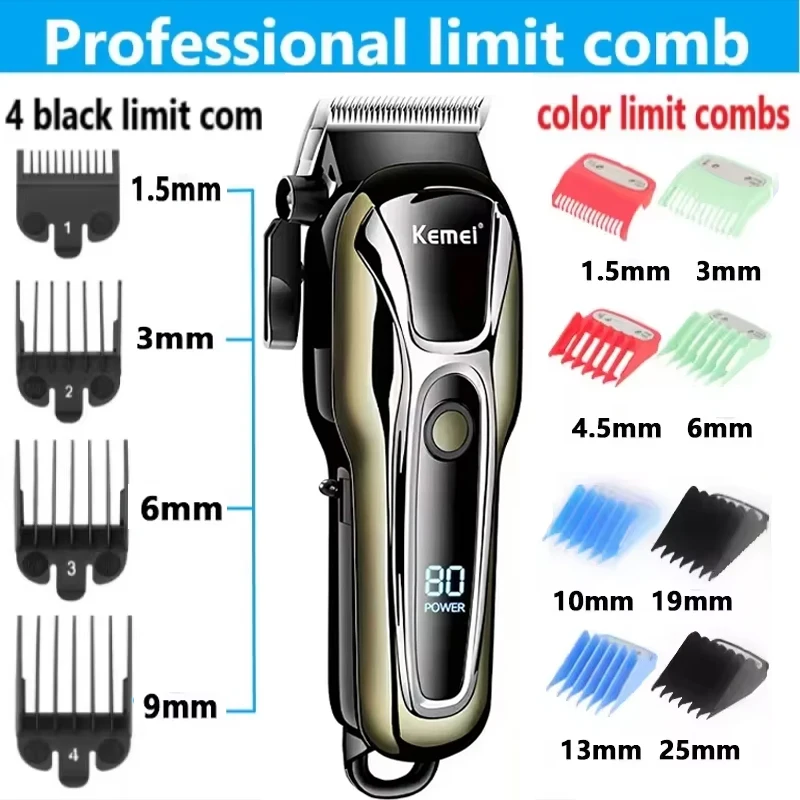 Kemei KM-PG1990 Hair Clipper Professional Hair Clipper Men's Hair Clipper Electric Trimmer LCD Display Hair Clipper Almighty Se