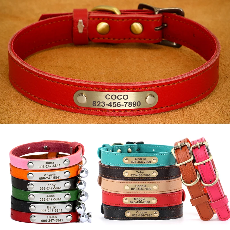 

Custom Leather Cat Dog Collar Bling Personalized Name ID Cat Kitten Puppy Collars Pet Accessories for Cats Small Dog Yorkie