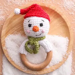 1 szt. Baby Snowman grat zabawki drewniane gryzak szydełkowe jelenie BPA Free grzechotka noworodek Amigurumi niemowlę prezenty świąteczne