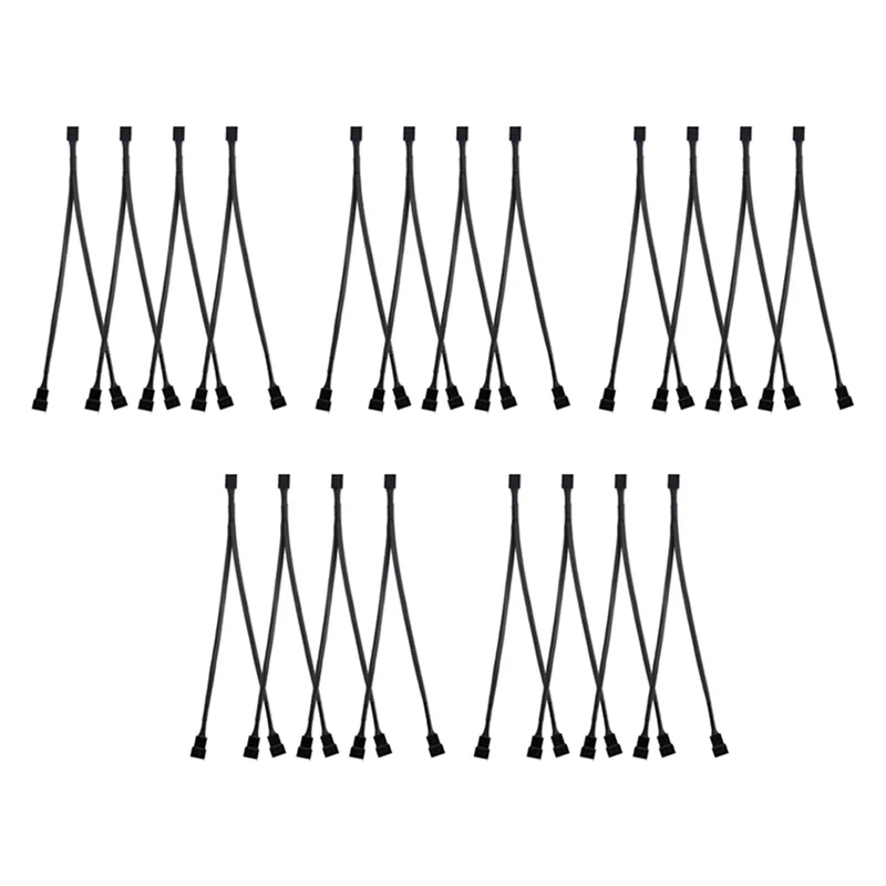 20 Pack PWM Fan Splitter Cable Y Splitter Computer PC Fan Power Cable 4 Pin 1 To 2 Converter, Black Sleeved Braided