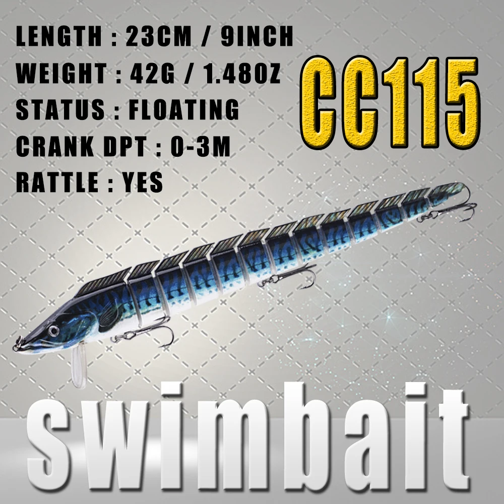 Chan\'s Huang 1PCS  S-Shape Action Snake Multi Jointed Swimbait 23CM 42G / 9INCH 1.48OZ Lifelike Eel Fishing Lure Artificial Bait