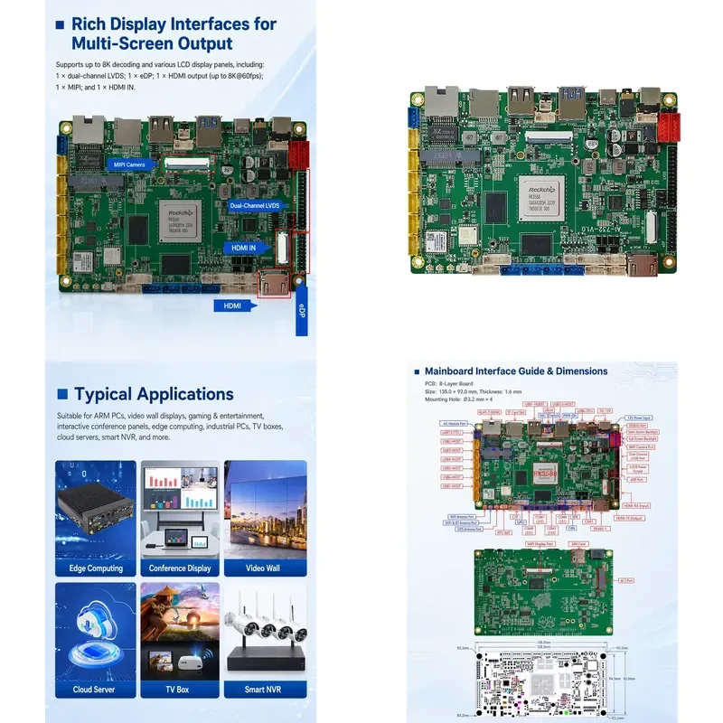 for RK3588 Conference Display Main Board 8K ODM LVDS EDP MIPI Multi Screen Android Linux Board for Interactive Panels