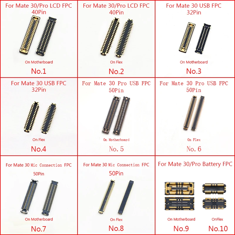 2pcs 50 40 32 Pin LCD Display Screen Flex FPC Connector On Motherboard For Huawei Mate 30/Pro USB Charging Charger Battery Port