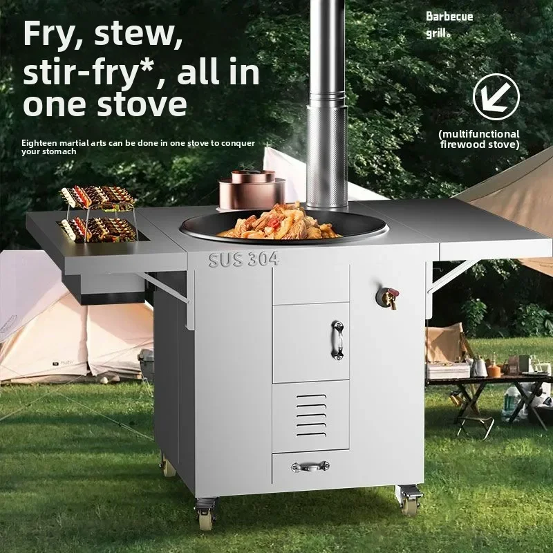 HYS304 stainless steel barbecue stove firewood stove household outdoor firewood large pot table smokeless mobile stove