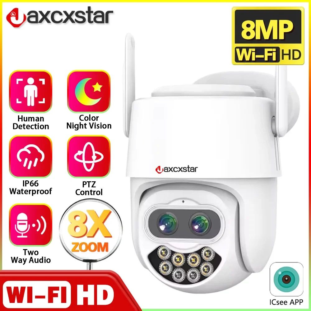 

8MP 4K Dual Lens WIFI Surveillance Camera 8X PTZ Zoom Remote Access Color Night Vision PTZ HD Security CCTV Surveillance Camera