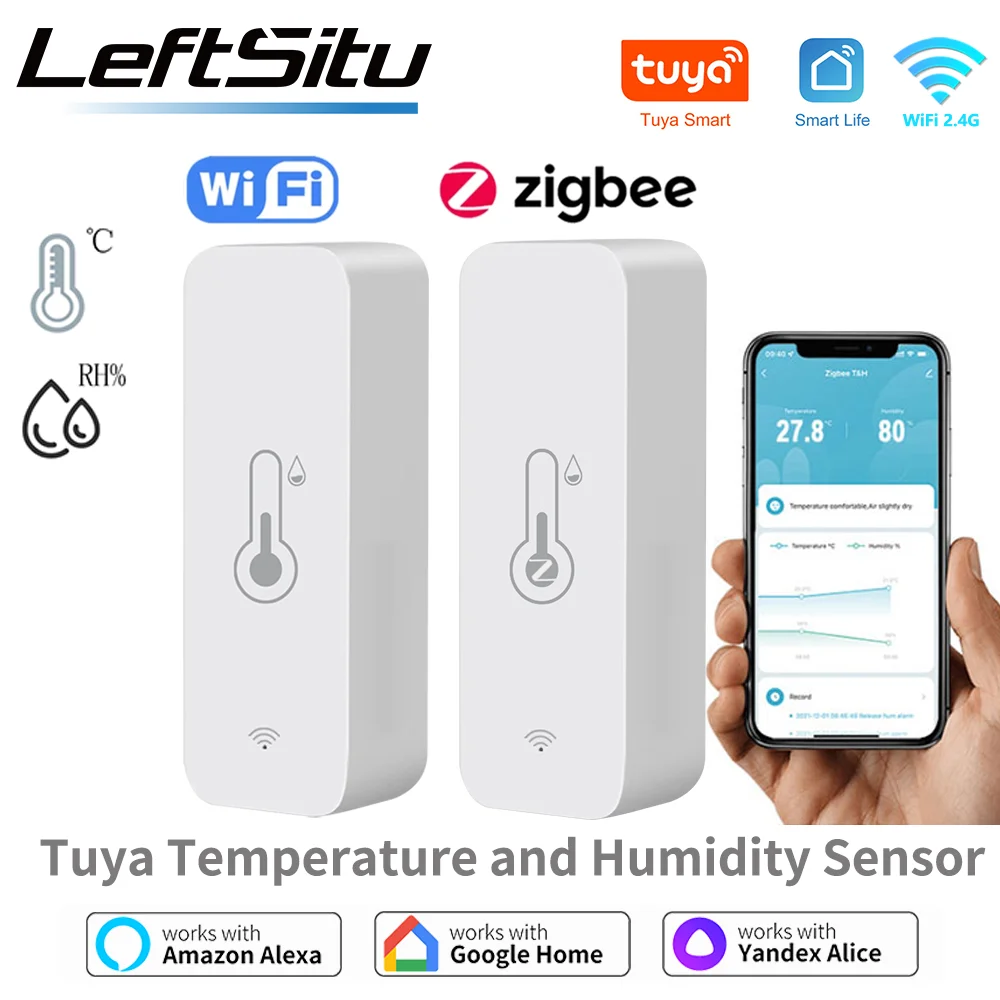 Capteur de température et d'humidité Tuya WiFi Zigbee, hygromètre d'intérieur intelligent pour maison intelligente, contrôle à distance par application, compatible avec Yandex SmartLife Alexa