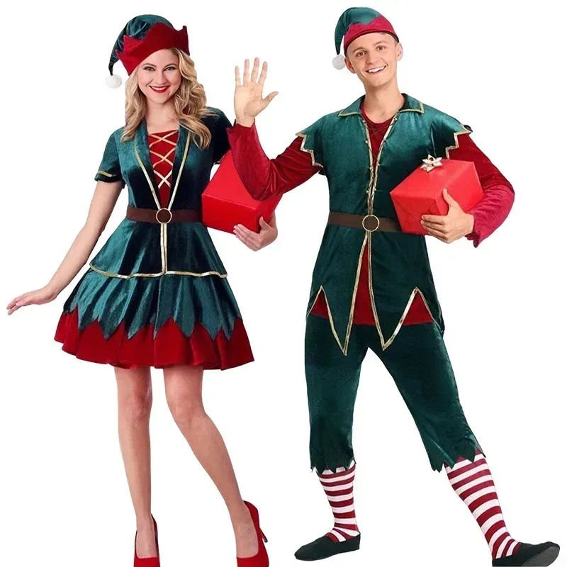 

Green Christmas Elf Costume, Deluxe Christmas Costume, Santa Claus Clothing, New Year, Christmas, Women, Men, Carnival Party Dre