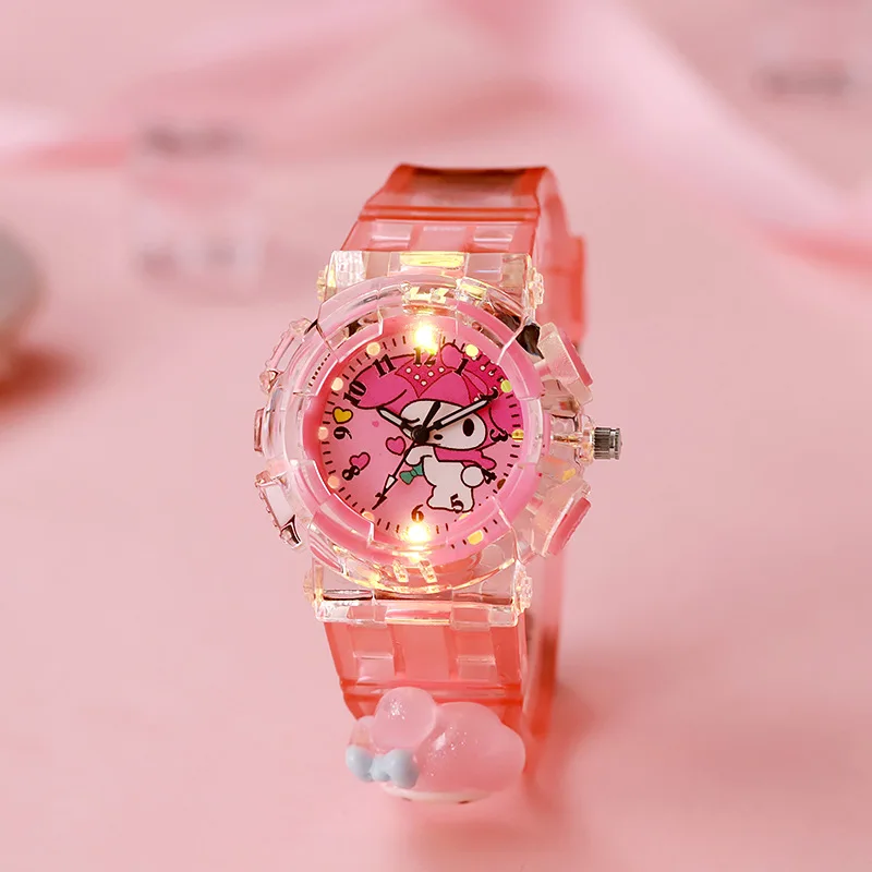 Sanrio Cartoon Children\'s Watch Around Kuromi My Melody Pudding Dog Luminous Electronic Watch Digital Pointer Quartz Watch.