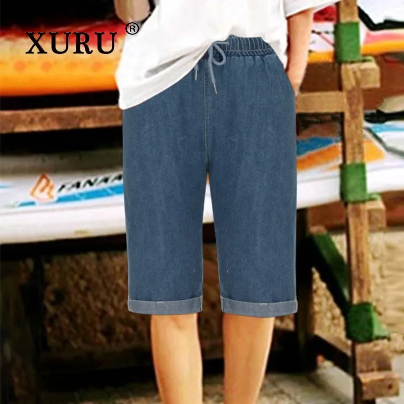 

XURU - New Women's Y2k Clothing Straight Leg Loose Five Quarter Pants Jeans, Luxury Designer Women's Summer Jeans