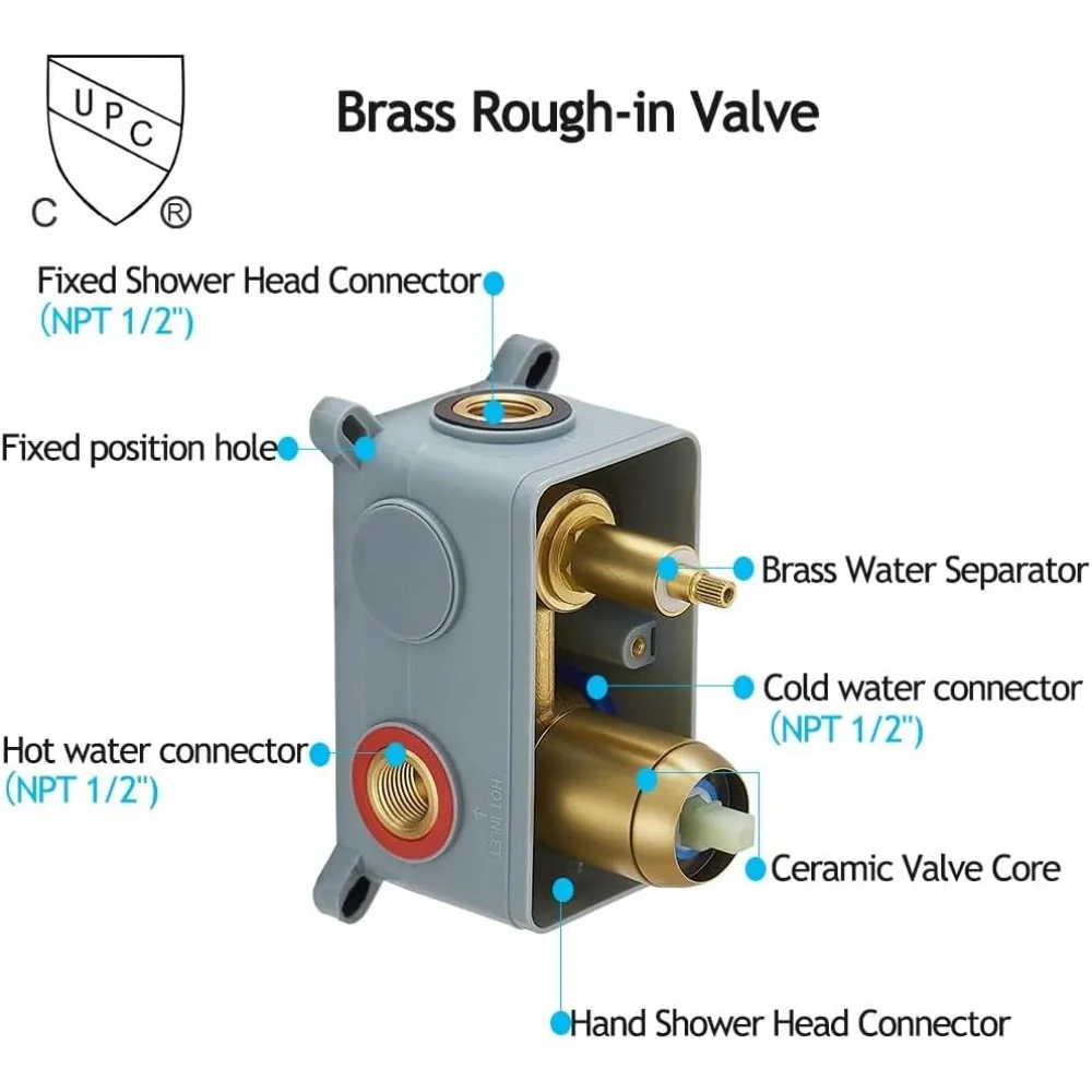 نظام دش مطري فاخر مثبت على الحائط مقاس 12 بوصة مع رأس دش كومبو ودش محمول للحمام #5