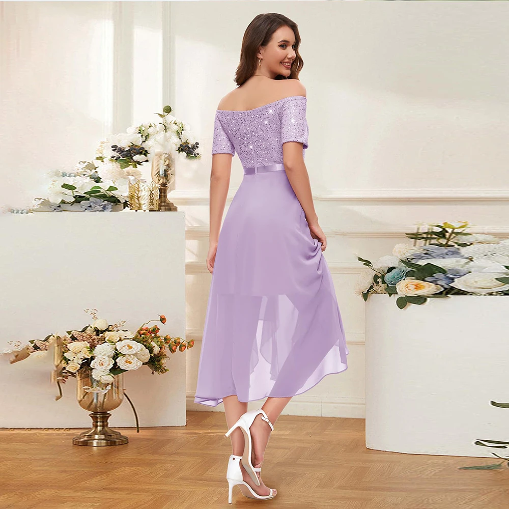 Customized Exquisite Mother of The Bride Dresses Sequin Formal Party Dress Off Shoulder Wedding Cocktail Midi Evening Dress 2025