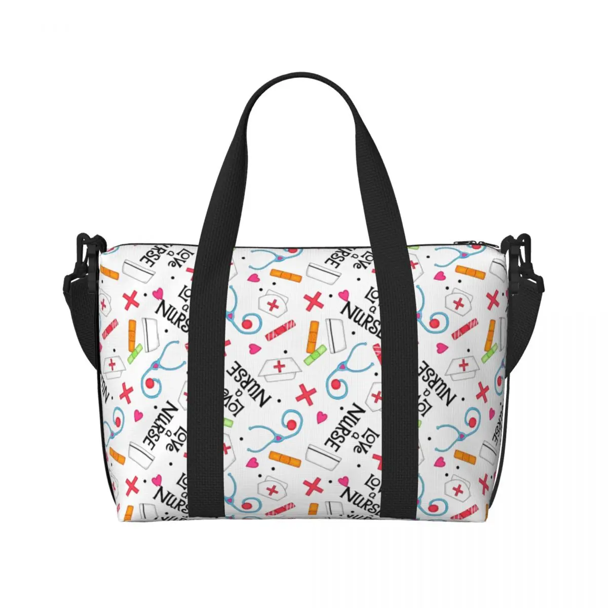 

Custom Love A Nurse Tote Bag Women Large Capacity Nursing Beach Gym Shoulder Travel Bag