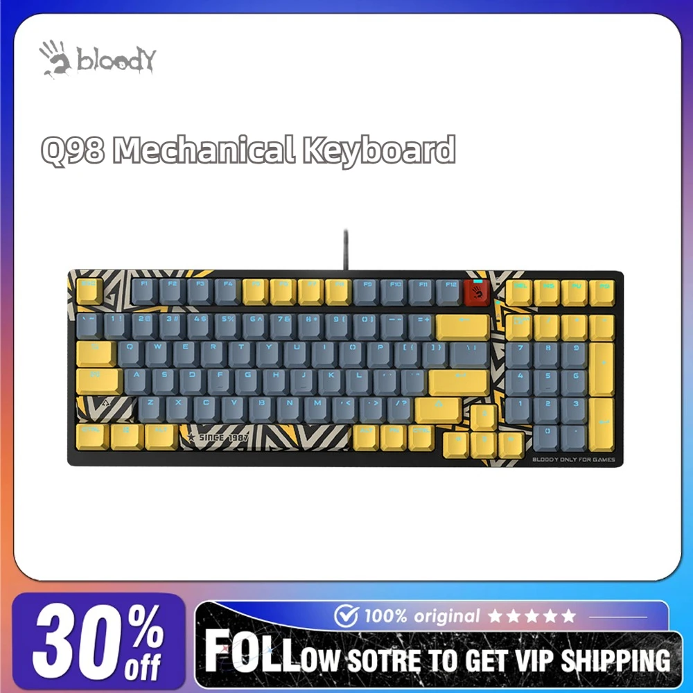 

Bloody Q98 Wired Optical Axis Mechanical Keyboard Ice Blue Backlight Hot Swap Desktop Computer 98 Keys E-sports Gaming Keyboard