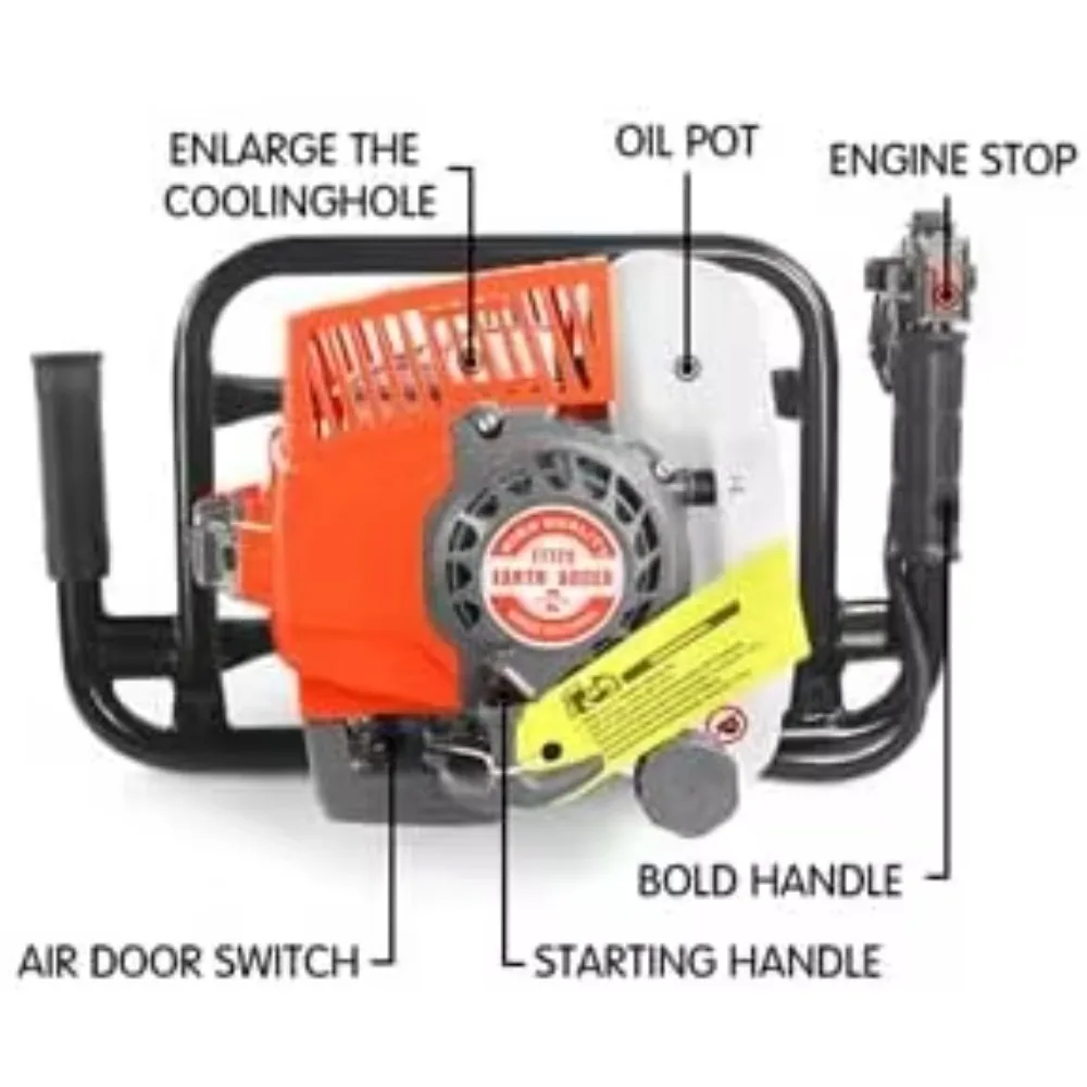 72CC 2-stroke gas-powered auger rear fence boring machine + 4 