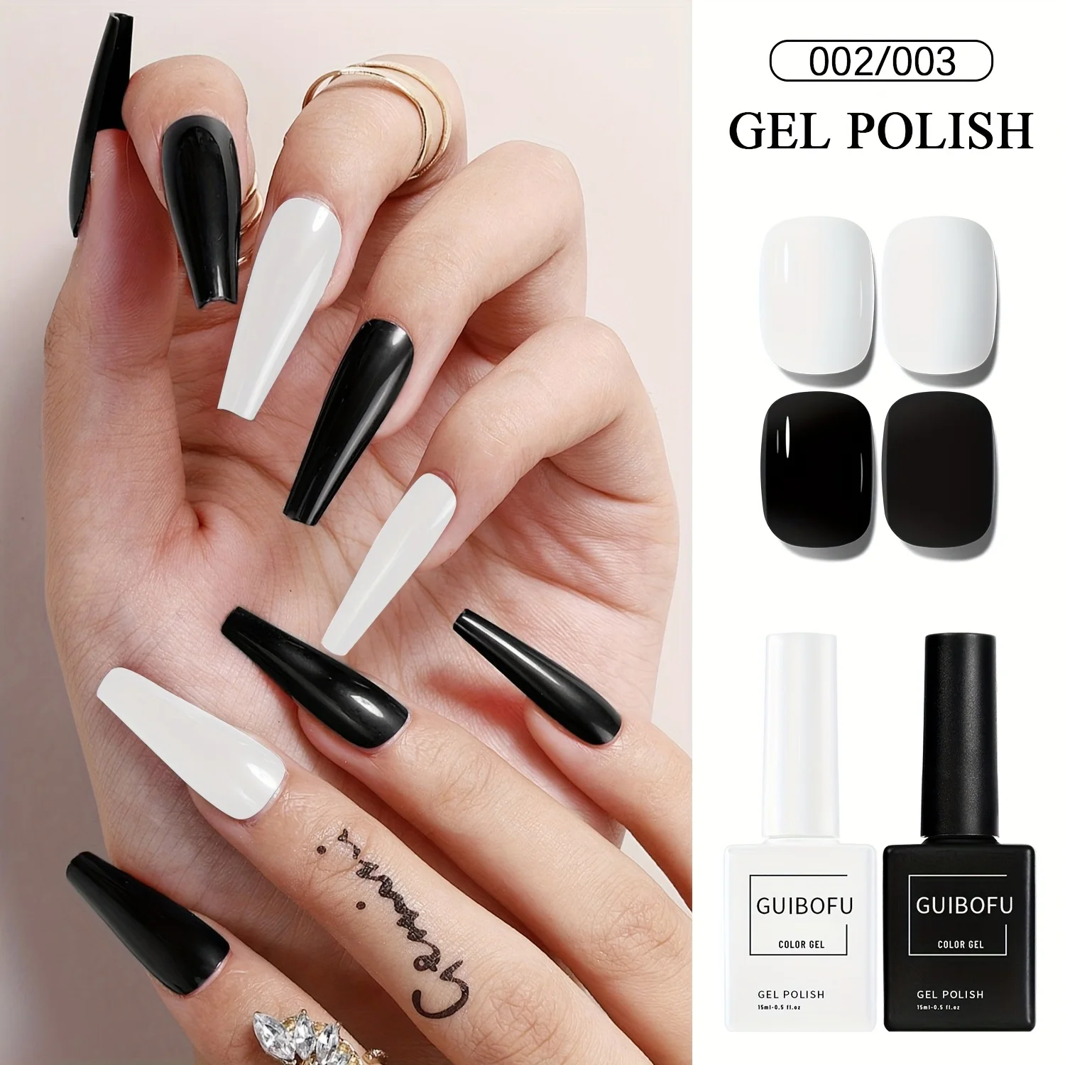 2 قطعة 15 مللي أبيض وأسود جل مجموعة تلميع كلاسيكي أبيض ونقي ظلال قصيرة درع طويل نفس اللون مثل الزجاجة