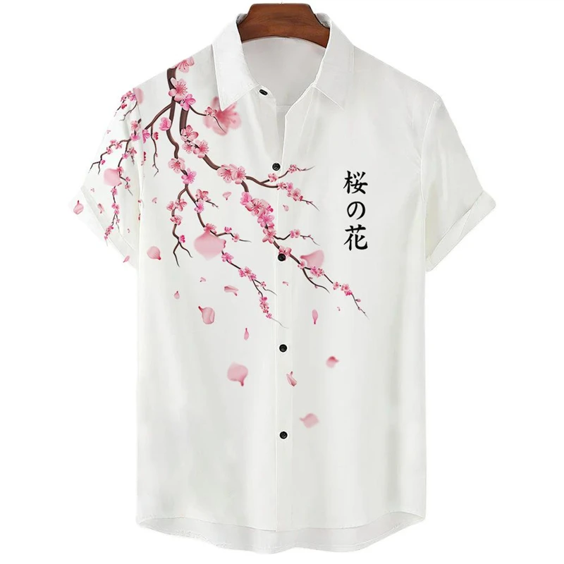 Hawaiian Men's Shirt Sakura Plum Blossom Summer Floral Casual 3D Printed Harajuku Short Sleeve Streetwear Beach Plus Size Sexy