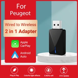 2024 neue Acodo 2 in1 Mini Smart Wireless Android Auto Adapter Carplay Wireless für Peugeot