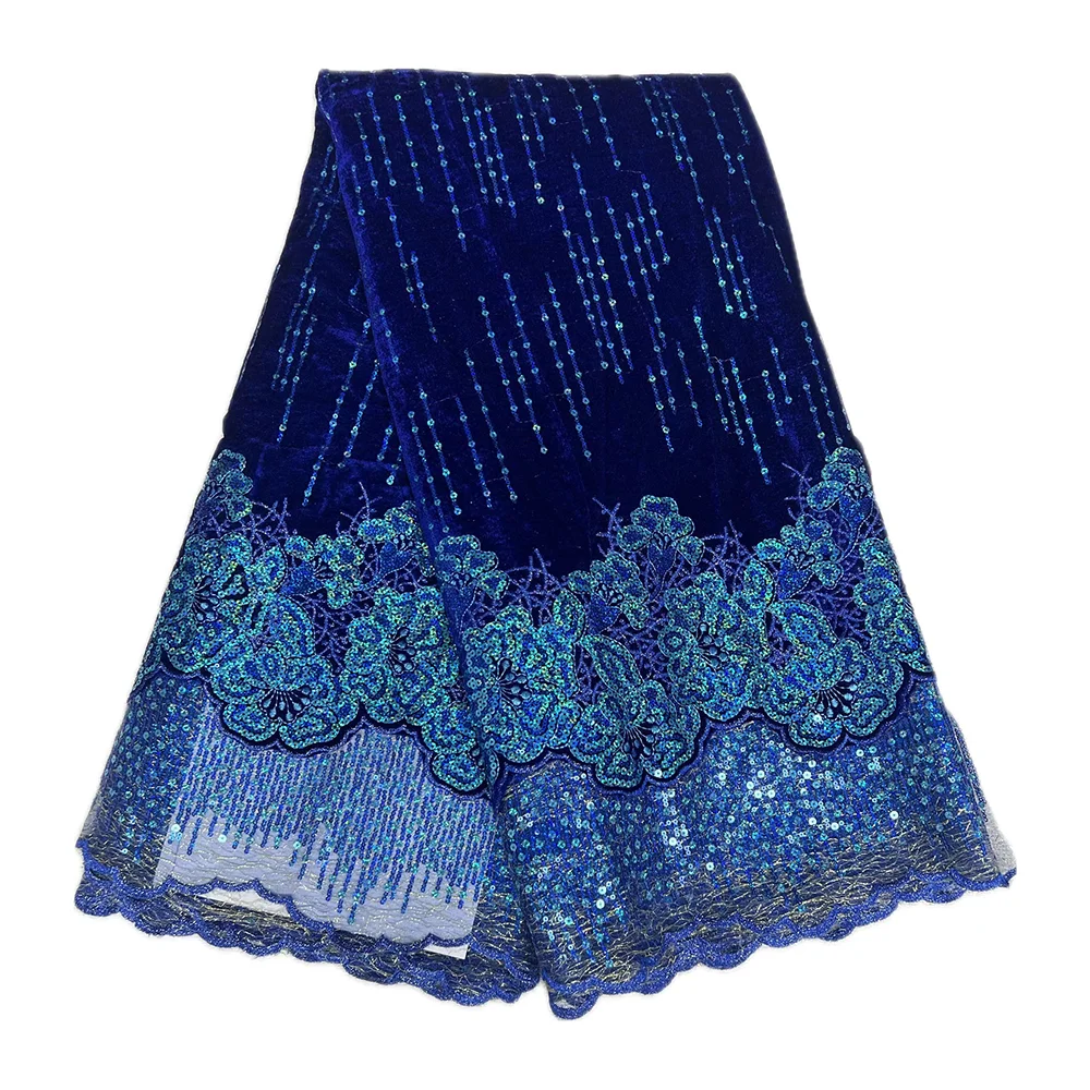 

New Arrival African Luxury Velvet Lace Fabric High Quality 5 Yards Party Wedding Dress Sequin Embroidery Velvet Lace Material