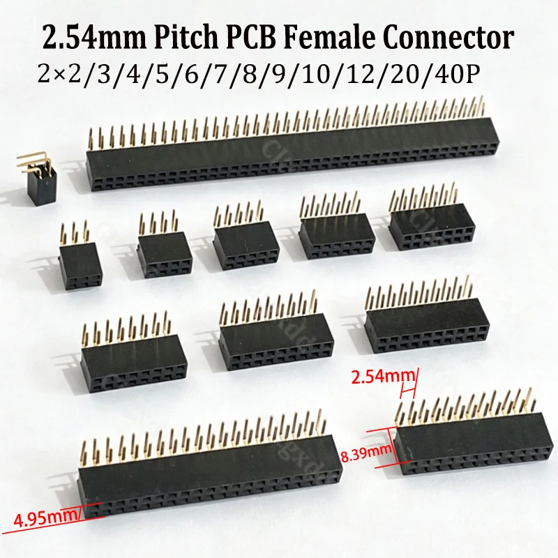 10PCS 90 Degree Right Angle Double Row Female Header 2.54mm Pitch PCB Socket Connector 2×3 2×4 2×5 2×6 2×7 2×8 2×20 2×40 Pin