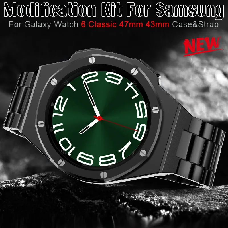 Modification Kit Case For Samsung Galaxy Watch6 Classic 47mm 43mm Stainles Steel Metal Strap Bracelet Galaxy6Classic Rubber Band