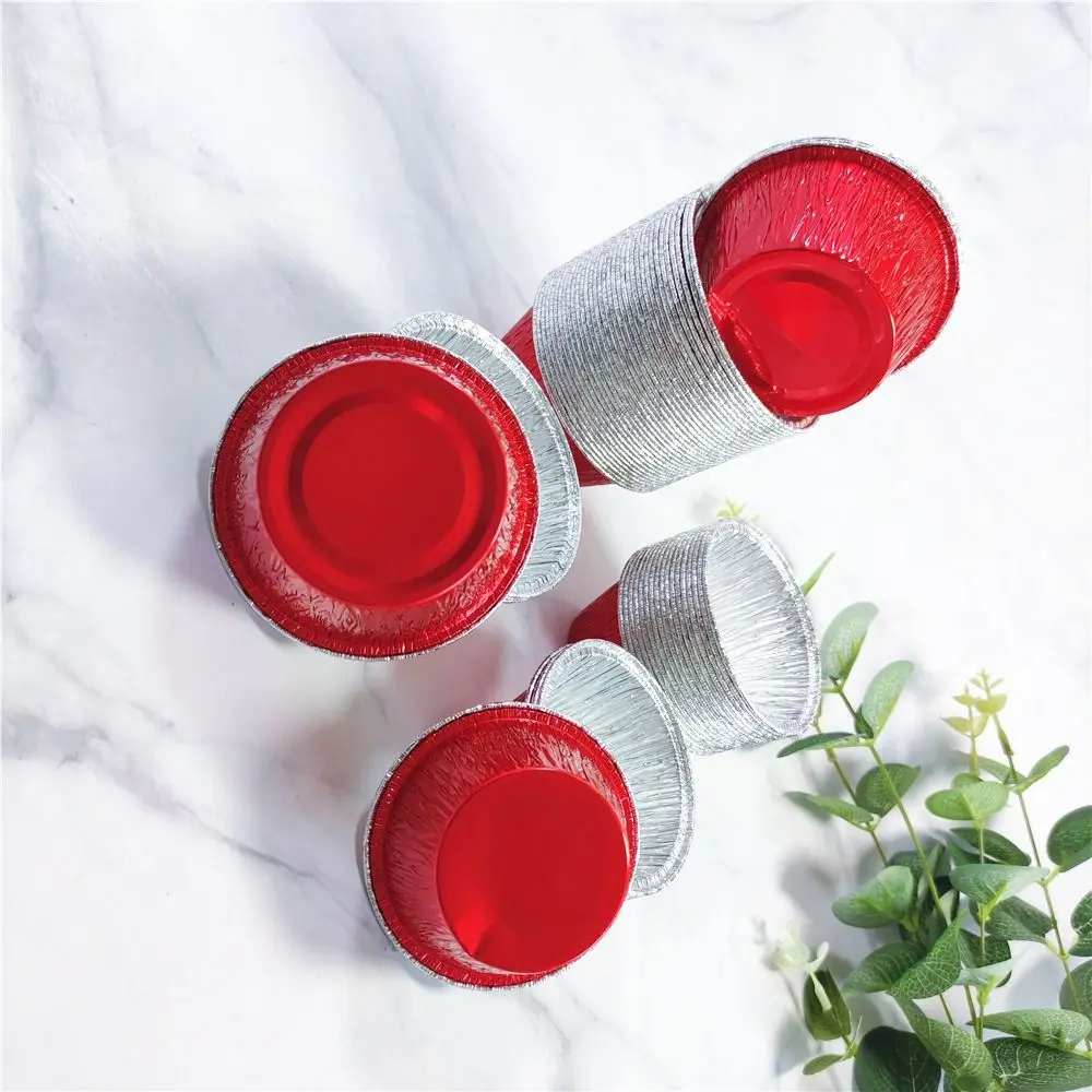 

50Pcs Disposable Aluminum Tin Foil Baking Pans Food Grade Non-stick Tinfoil Tray Fast Heating Oil-Proof Baking Cup Tray Cakes