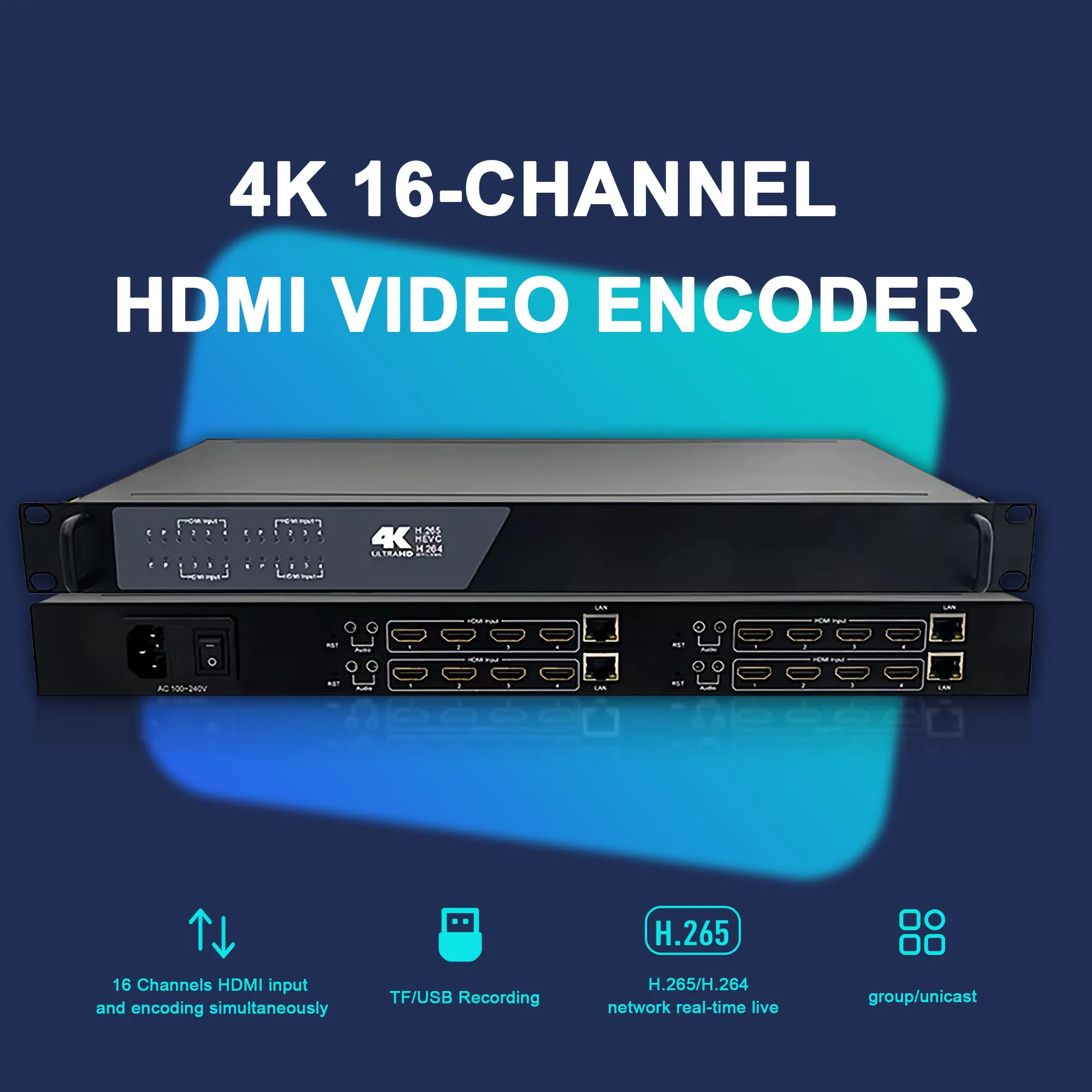 

4k 16-канальный HD-видеокодер Поддержка группы/unicast H.265/H.264 сетевой прямой энкодер в реальном времени для потоковых сетей