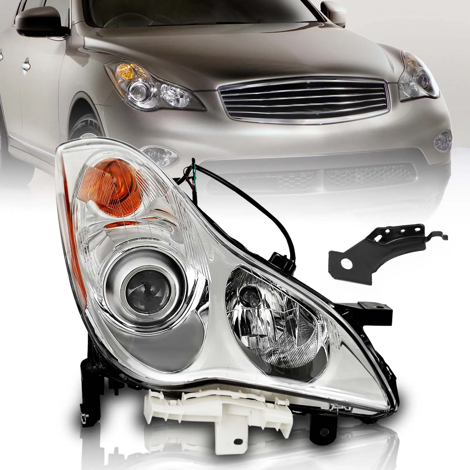 Headlight Assembly For 2008-2012 Infiniti EX35 / 2013 EX37 / 2014-2017 QX50 Halogen Headlight Right Side W/Bulbs