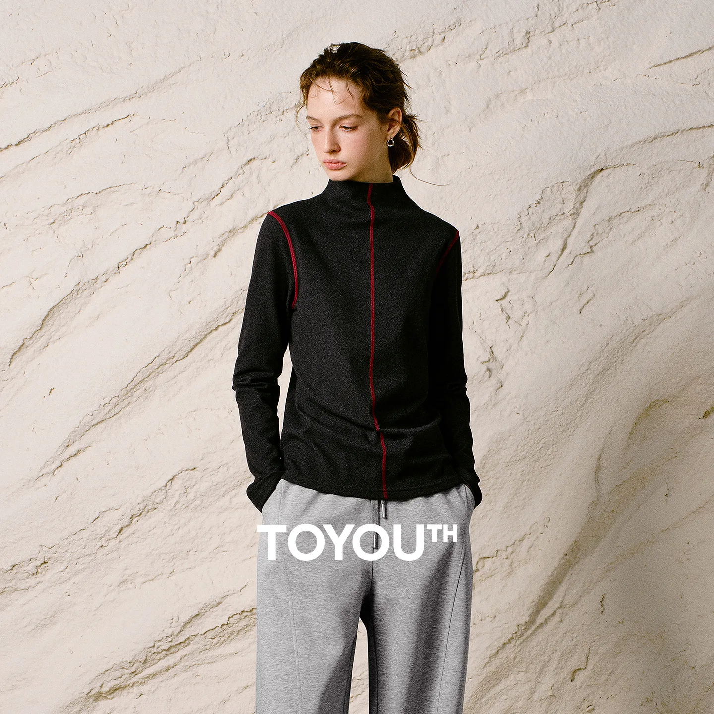 Women's Mock Neck Ribbed Color Block Slim Fit Long Sleeve T-Shirt