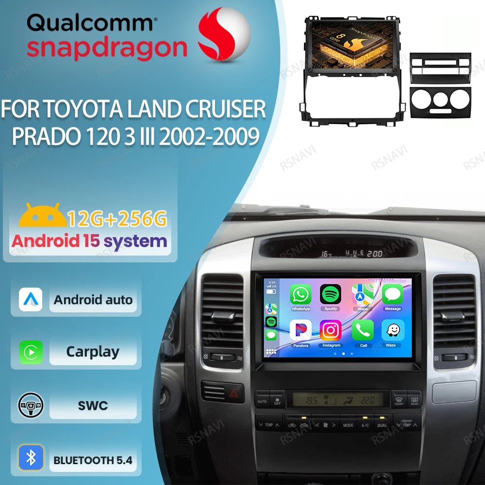 

Car Radio Android 15 For Toyota Land Cruiser Prado 120 3 III 2002-2009 5G WIFI Multimedia GPS 4G LTE QLED Head Unit Navigation