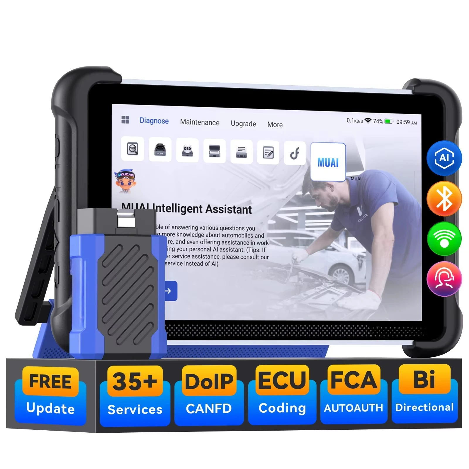 892BT AI Diagnostic Tools Lifetime Free Update Auto OBD2 Scanner All System CAN FD/DOIP Active Test 34 Reset ECU Coding