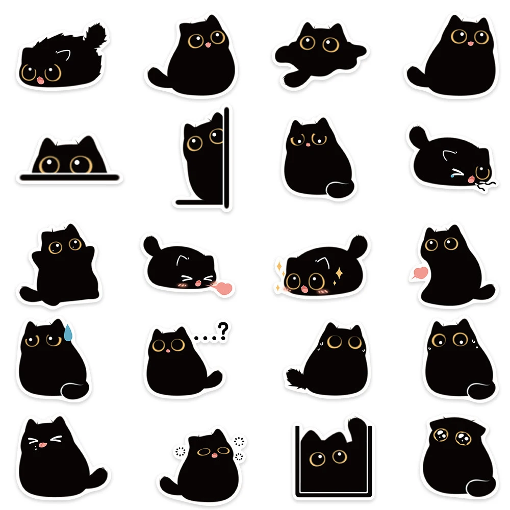 10/20/40/80 Uds. Pegatinas Kawaii bonitas de gato negro Vintage para cuaderno DIY Scrapbooking motocicleta portátil equipaje pegatinas de grafiti