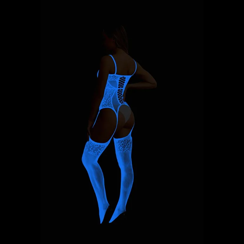 Women's Blu-ray Sexy Suspender Mesh Socks Luminous Sex Underwear Luminous Non-slip Temptation One-piece Stockings