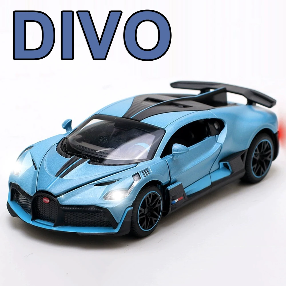 Divo Chiron – modèles miniatures en alliage moulé sous pression, portes ouvertes, son et lumière, voiture de sport en métal, cadeaux d'anniversaire pour garçons, 1:32