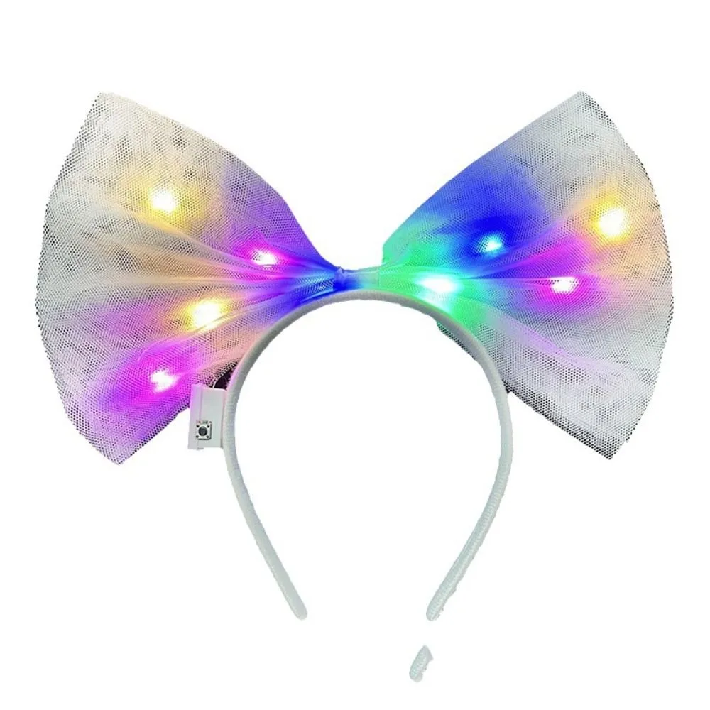 

Cute New Year Decoration LED Bow Headband Hair Hoop Bowknot Glowing Hair Band Light Flashing Mesh Female