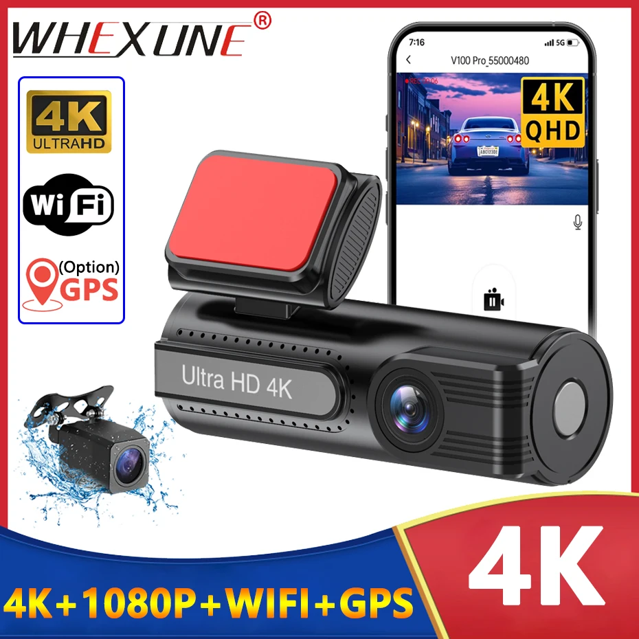 4K 3840*2160P Dash Cam Mini WIFI GPS Car DVR Camera Dual Len Video Drive Recorder Dashcam Registrar Black Box 24 Hour Monitoring